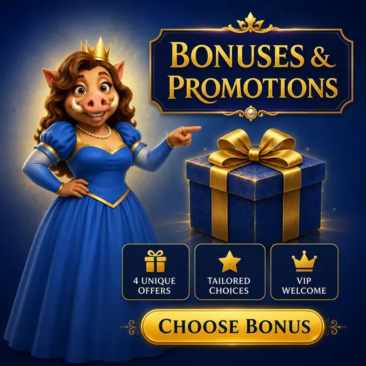 Kingia Casino Aktionsgalerie mit Bonus-Geschenkbox und königlichem Willkommen