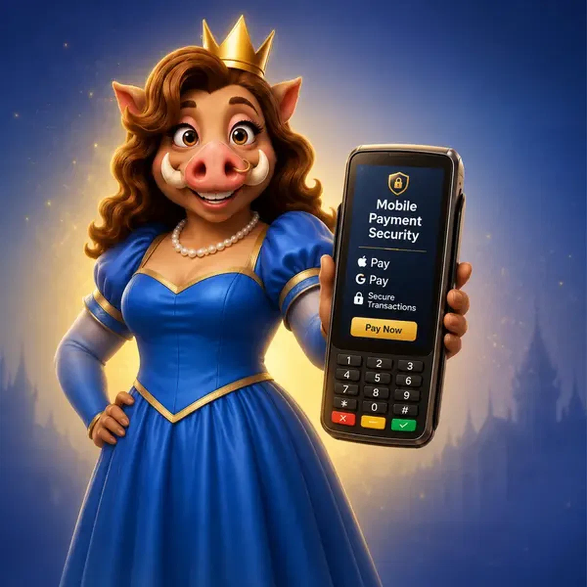 Wildschwein-Königin nutzt mobile App für sichere Zahlung bei Mobile Payment Integration und Sicherheit